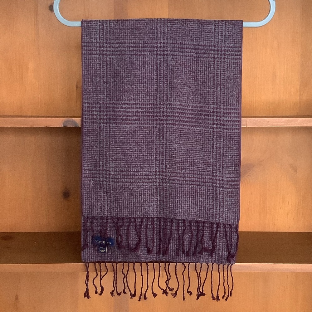 Club Room 100% Silk Grey & Plum Fringe Scarf – Lightweight & Classic - Picture 2 of 11